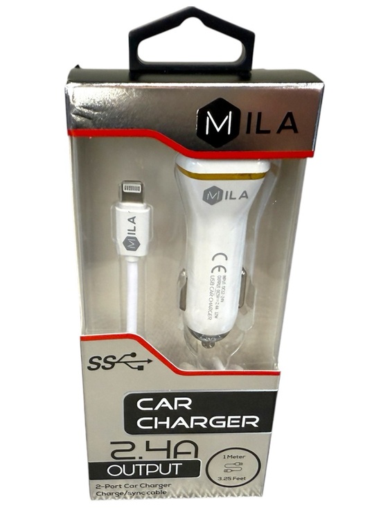 Mila Other - Car Charger Dual-Port With 2.4A Output With Lightning Cable in White